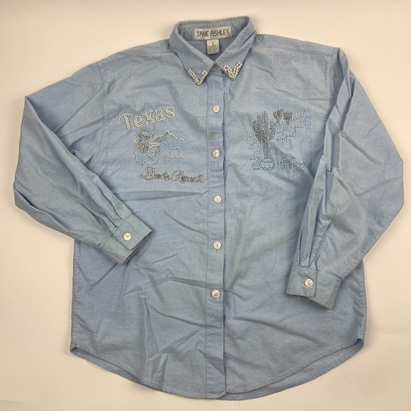 Jane Ashley Button Down Shirt Womens Small Collared Long Sleeve Denim - Picture 1 of 8